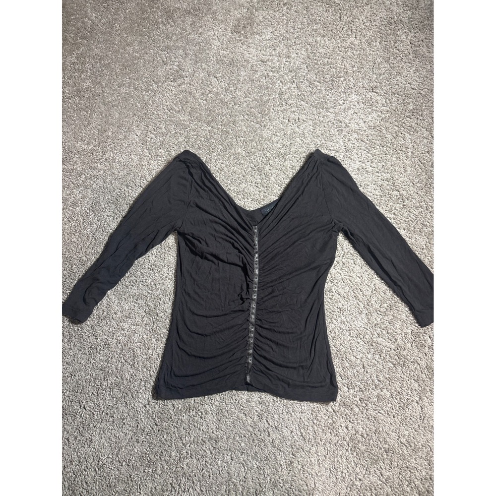 USA The Limited Stretch Black Ruched V-Neck Long Sleeve Top Size S Y2K